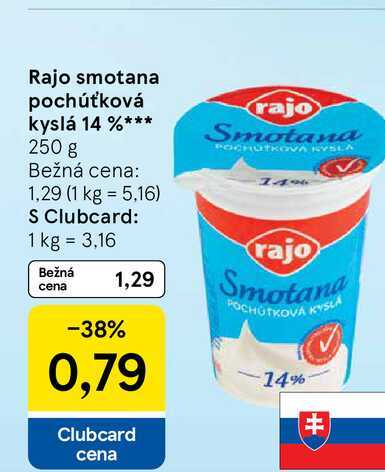 Rajo smotana pochúťková kyslá 14 % 250 g 