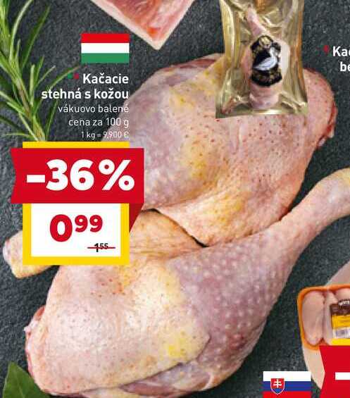 Kačacie stehná s kožou vákuovo balené cena za 100 g