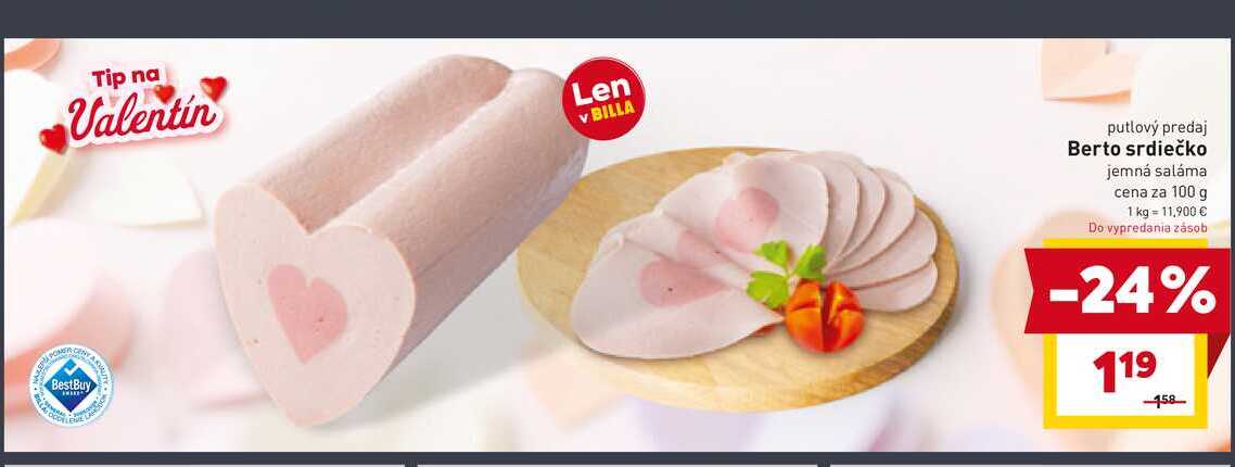 Berto srdiečko jemná saláma cena za 100 g 