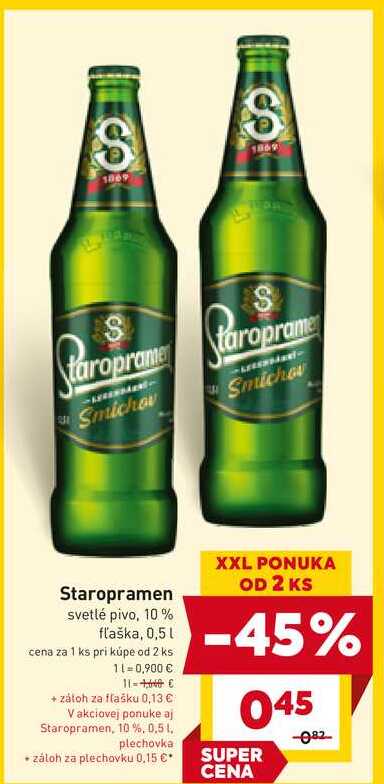 Staropramen svetlé pivo, 10% fľaška, 0,5l