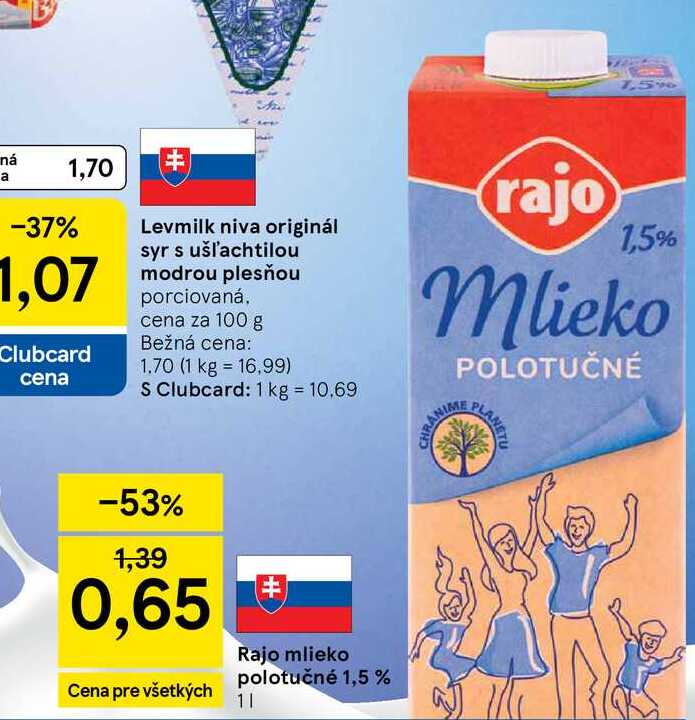 Rajo mlieko polotučné 1,5 % 1l