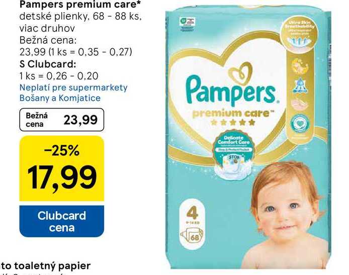 Pampers premium care detské plienky, 68 - 88 ks