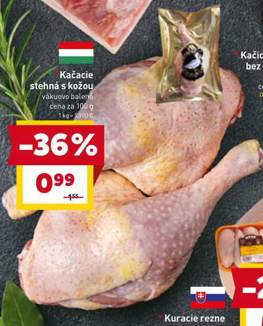 Kačacie stehná s kožou vákuovo balené cena za 100 g 