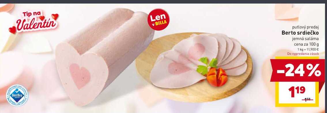 Berto srdiečko jemná saláma cena za 100 g 