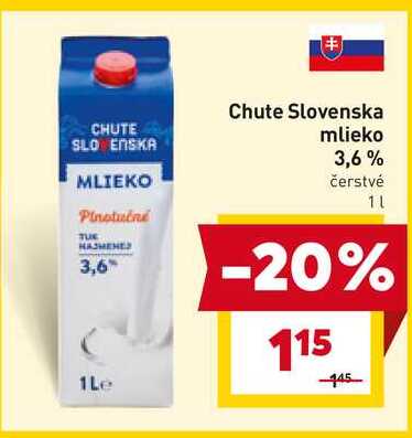 Chute Slovenska mlieko 3,6% čerstvé 1l