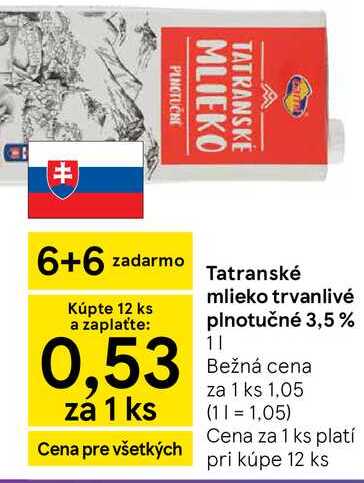 Tatranské mlieko trvanlivé plnotučné 3,5% 1l