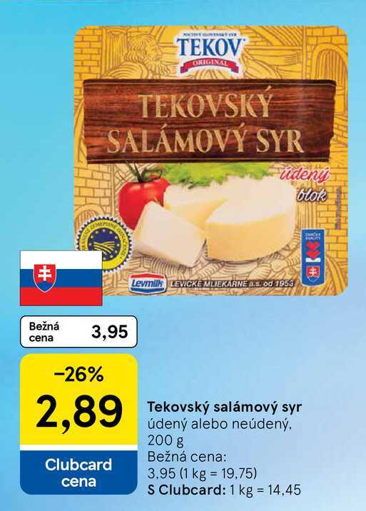 Tekovský salámový syr údený alebo neúdený, 200 g