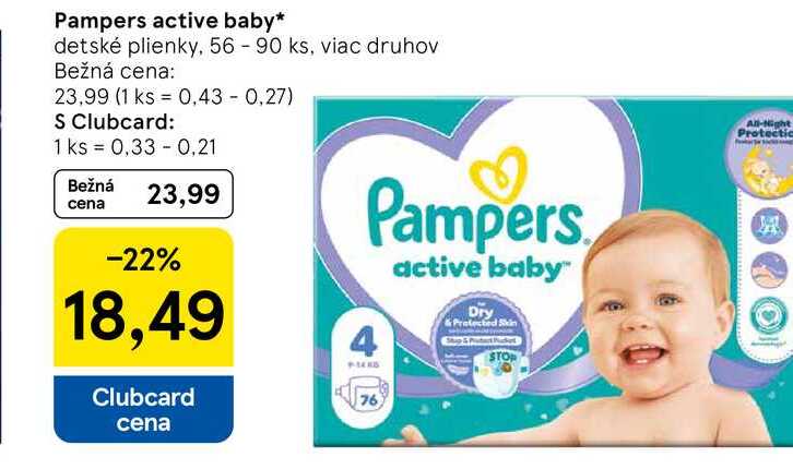 Pampers active baby detské plienky, 56 - 90 ks