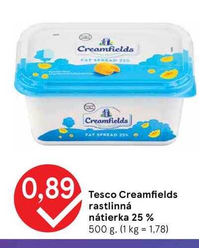 Tesco Creamfields rastlinná nátierka 25 % 500 g