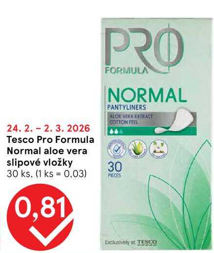 Tesco Pro Formula Normal aloe vera slipové vložky 30 ks