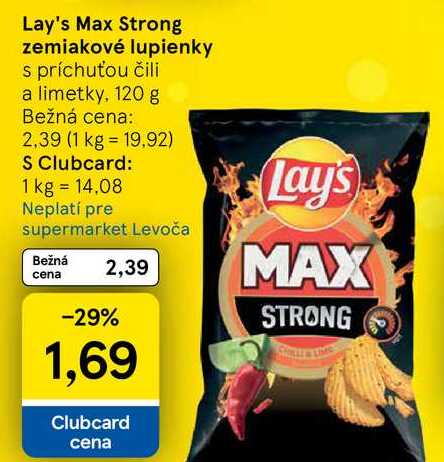 Lay's Max Strong zemiakové lupienky s príchuťou čili a limetky, 120 g