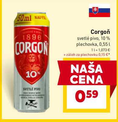 Corgoň svetlé pivo, 10% plechovka, 0,55 L