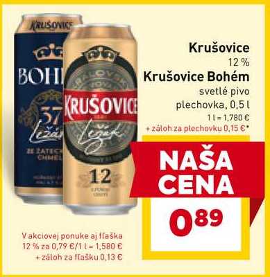 Krušovice Bohém svetlé pivo plechovka, 0,5L
