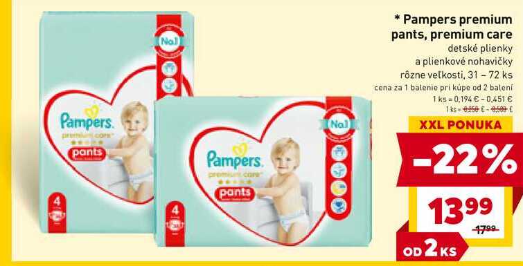 Pampers premium pants, premium care detské plienky a plienkové nohavičky rôzne veľkosti, 31 - 72 ks 