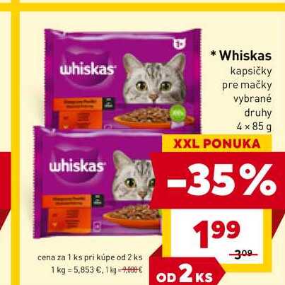 Whiskas kapsičky pre mačky vybrané druhy 4x85 g