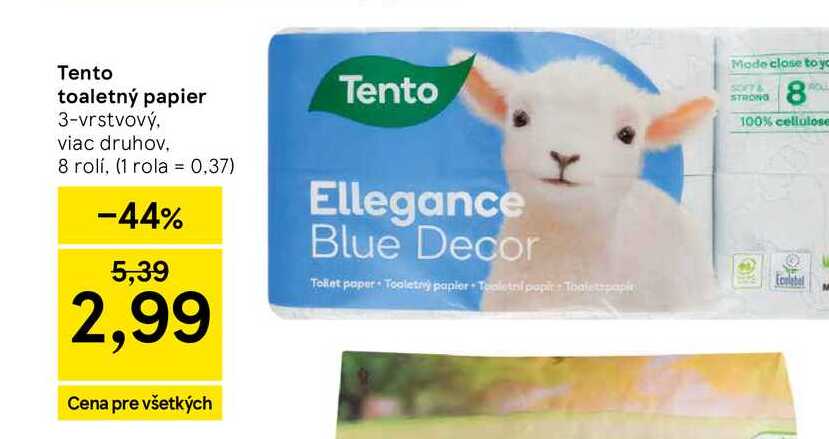 Tento toaletný papier 3-vrstvový, viac druhov, 8 rolí