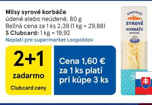 Milsy syrové korbáče údené alebo neúdené, 80 g 