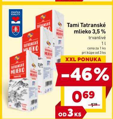 Tami Tatranské mlieko 3,5% trvanlivé 1l