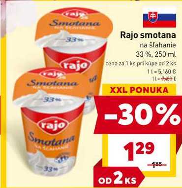 Rajo smotana na šľahanie 33%, 250 ml 