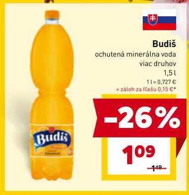 Budiš ochutená minerálna voda viac druhov 1,5l v akcii