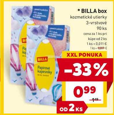 BILLA box kozmetické utierky 3-vrstvové 90 ks 