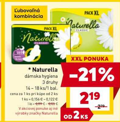 Naturella dámska hygiena 3 druhy 14-18 ks