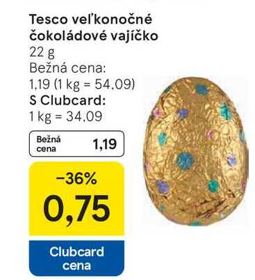 Tesco veľkonočné čokoládové vajíčko 22 g 