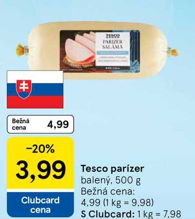 Tesco parizer balený, 500 g