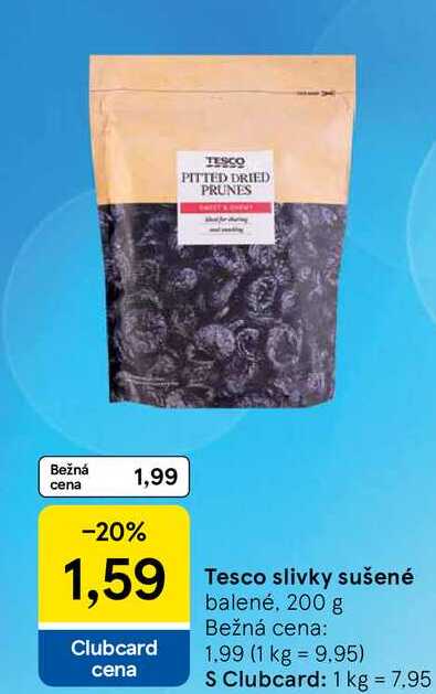 Tesco slivky sušené balené, 200 g 