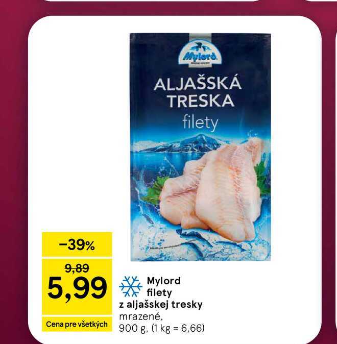 Mylord filety z aljašskej tresky mrazené, 900 g