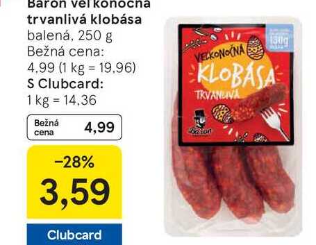 Baron vel konocna trvanlivá klobása balená, 250 g