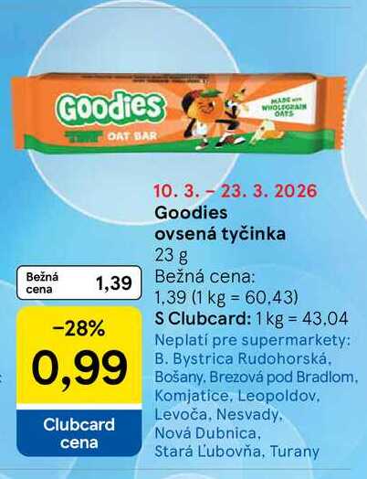 Goodies ovsená tyčinka 23 g