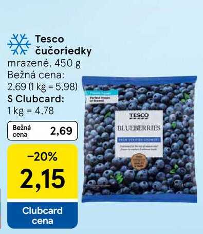 Tesco čučoriedky mrazené, 450 g 