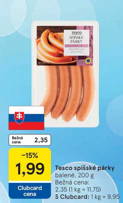 Tesco spišské párky balené, 200 g