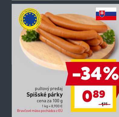 Spišské párky cena za 100 g 