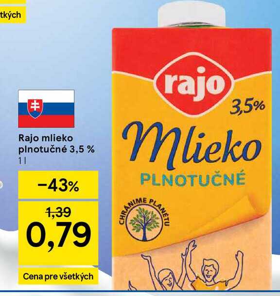 Rajo mlieko plnotučné 3,5% 1l