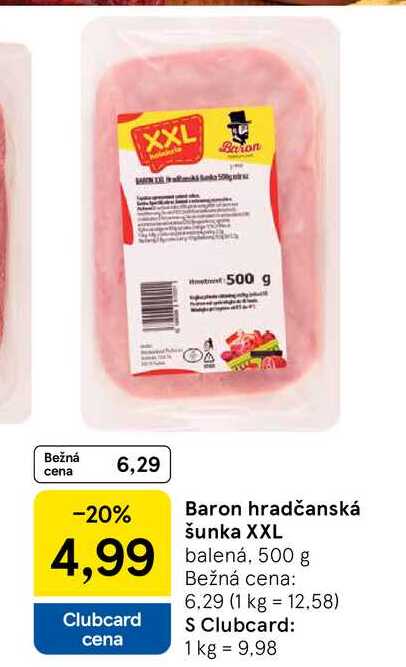 Baron hradčanská šunka XXL balená, 500 g 