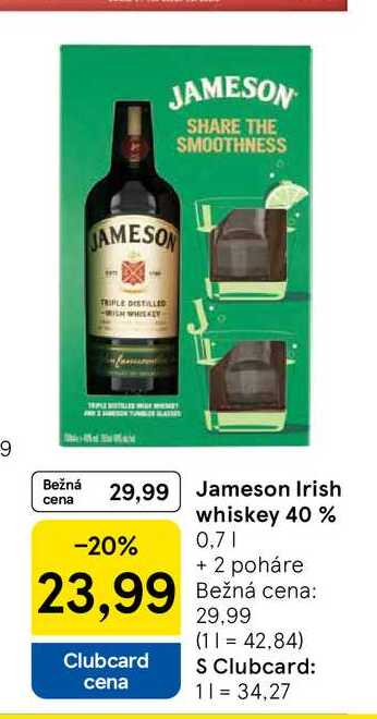 Jameson Irish Whiskey 0,7 l + 2 poháre