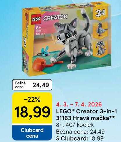 LEGO® Creator 3-in-1 31163 Hravá mačka 8+, 407 kociek