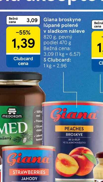 Giana broskyne lúpané polené v sladkom náleve 820 g