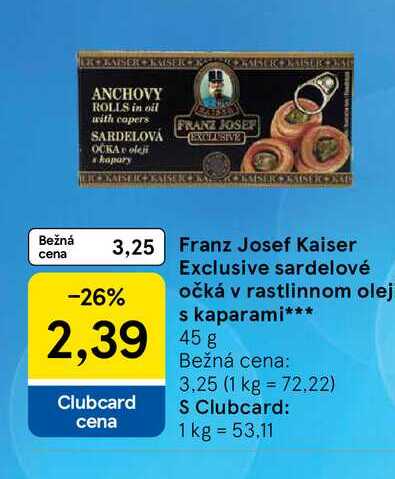 Franz Josef Kaiser Exclusive sardelové očká v rastlinnom olej s kaparami 45 g 