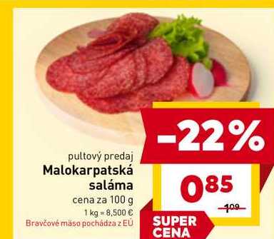 Malokarpatská saláma cena za 100 g 