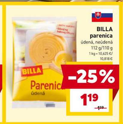 BILLA parenica údená, neúdená 112 g/110 g