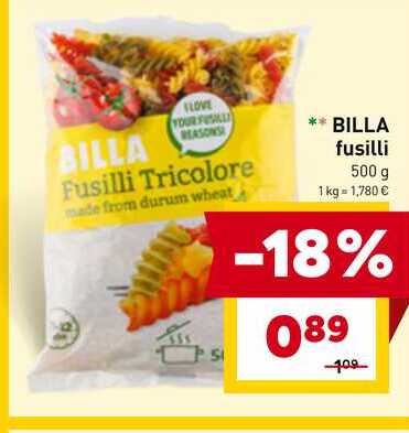 BILLA fusilli 500 g