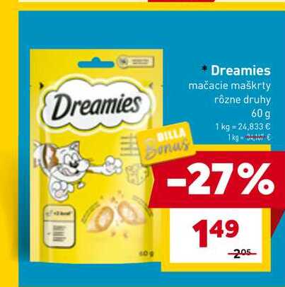 Dreamies mačacie maškrty rôzne druhy 60 g