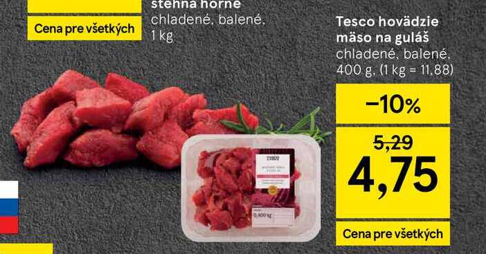 Tesco hovädzie mäso na guláš chladené, balené, 400 g