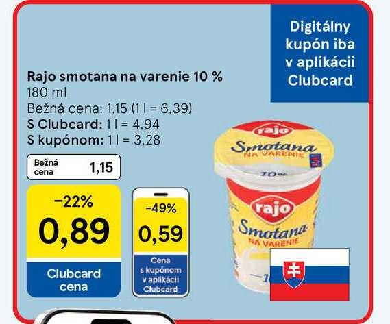 Rajo smotana na varenie 10 % 180 ml  v akcii