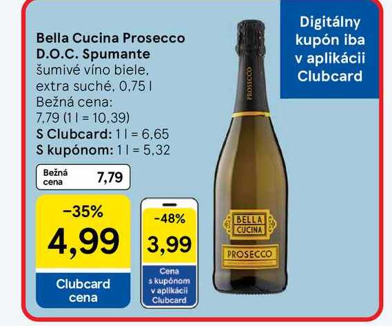 Bella Cucina Prosecco D.O.C. Spumante šumivé víno biele, extra suché, 0.75l