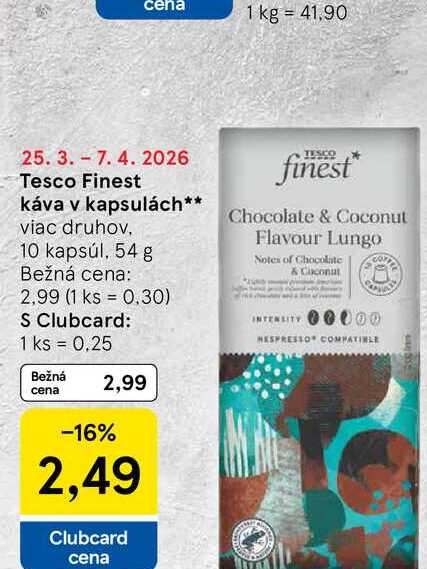Tesco Finest káva v kapsulách viac druhov, 10 kapsúl, 54 g v akcii