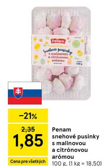 Penam snehové pusinky s malinovou a citrónovou arómou 100g